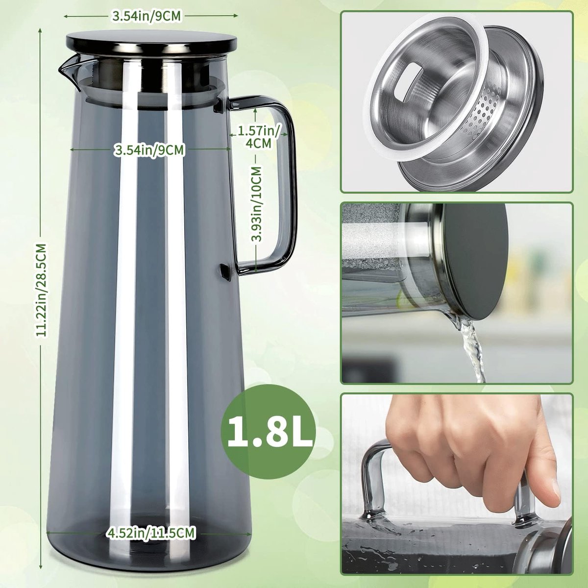 Pichet à Eau en Acier Inoxydable 1,5 Litres Carafe Eau, Cruche à eau avec  Bec verseur et Anse pour Thé Glacé, Café Chaud, Lait, Jus, vin : :  Cuisine et Maison