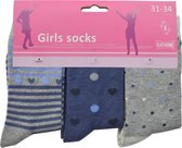 Meisjes sokken - katoen 6 paar - amour - maat 31/34 - assortiment grijs/blauw - naadloos