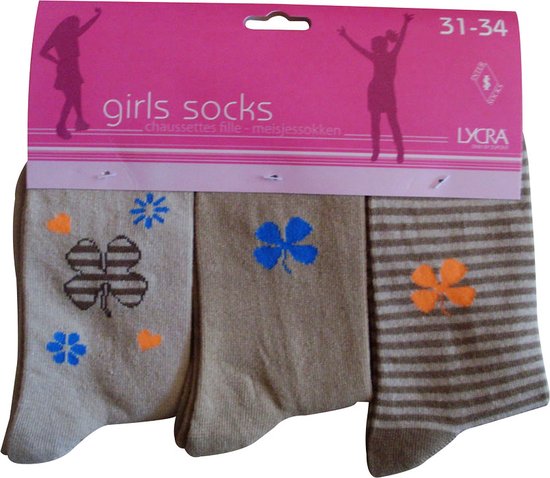 Meisjes sokken - katoen 6 paar - lucky - maat 27/30 - assortiment bruin - naadloos