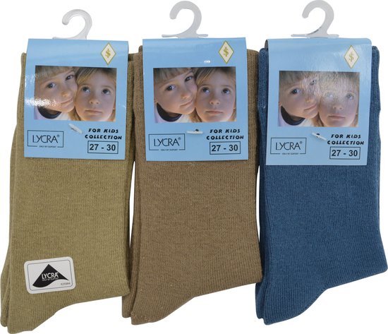 Meisjes sokken - katoen 6 paar - plain - maat 39/42 - assortiment beige/blauw - naadloos