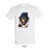 T-shirt Monkey Gangsta - T-shirt korte mouw - Wit - 12 jaar