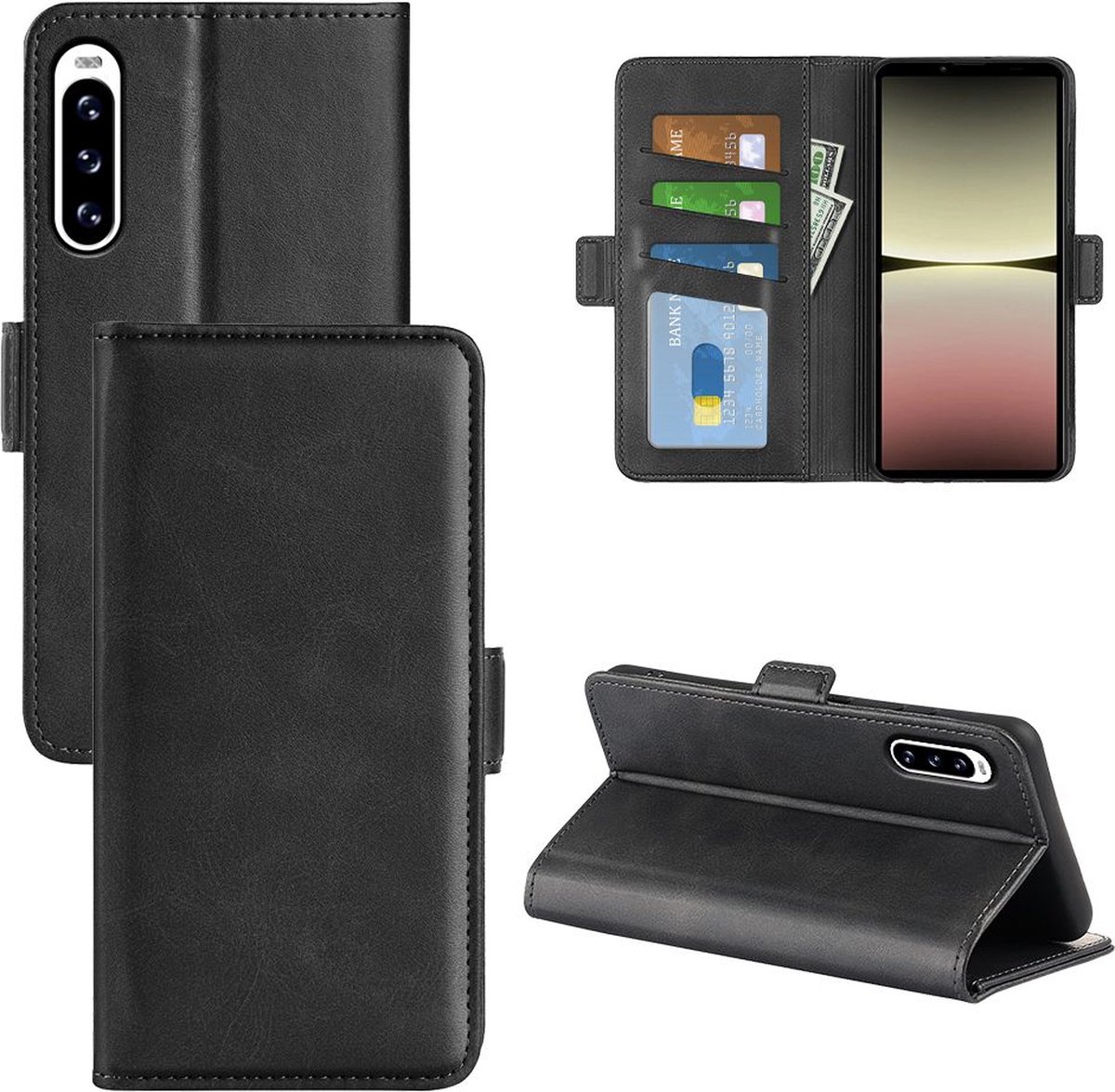 Sony Xperia 10 V Hoesje - MobyDefend Luxe Wallet Book Case (Sluiting Zijkant) - Zwart - GSM Hoesje - Telefoonhoesje Geschikt Voor Sony Xperia 10 V - MobyDefend