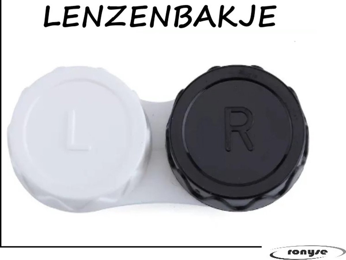 Lenzendoosje Wit/Zwart - Lenzenbakje - 1 Stuk - Opbergbakje lenzen - Contactlenzendoosje - Bewaardoosje lenzen - Lenzenhouder