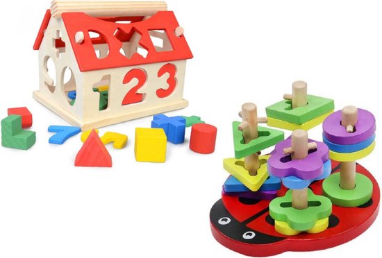 Montessori Educatief Houten Huis + Houten puzzel lieveheersbeestje -  Getallen... | bol.com