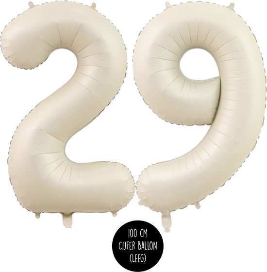 Cijfer Helium Folie ballon XL - 29 jaar cijfer - Creme - Satijn - Nude - 100 cm - leeftijd 29 jaar feestartikelen verjaardag
