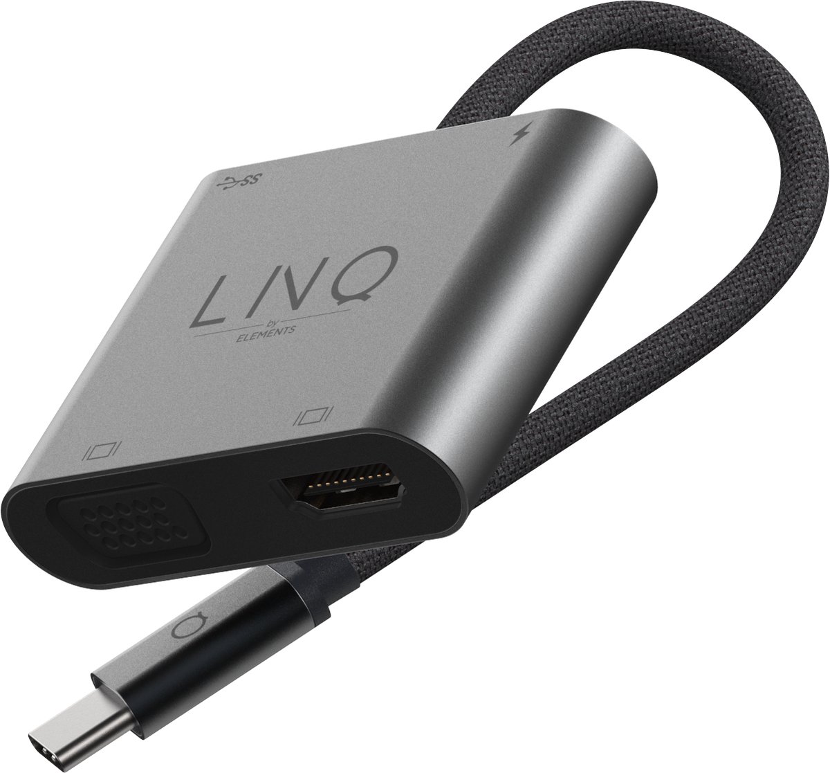 LINQ 4 in 1 Type C USB Hub Adapter - VGA - HDMI - USB-A 3.1 - tot 100W USB C power delivery