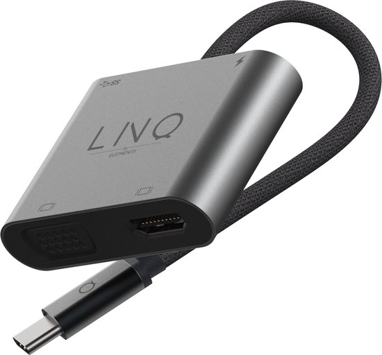 Linq byELEMENTS 4 in 1 Type C USB Hub Adapter - VGA - HDMI - USB-A 3.1 - tot 100W USB C power delivery