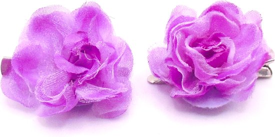 2 roosjes klein met duckklem paars glinsterend