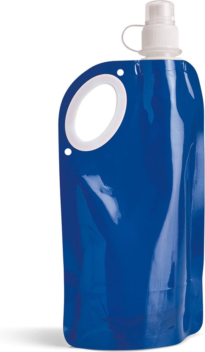 Waterfles/drinkfles/sportbidon opvouwbaar - blauw - kunststof - 770 ml - schroefdop - waterzak