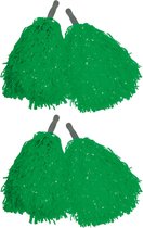Cheerballs/pompoms - 6x - groen - met franjes en stick handgreep - 25 cm - voor kinderen