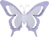 Mega Collections tuin/schutting decoratie vlinder - metaal - lila paars - 46 x 34 cm