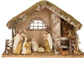 Complete kerststal met 8x st kerststal beelden - 42 x 19 x 30 cm - hout/polyresin
