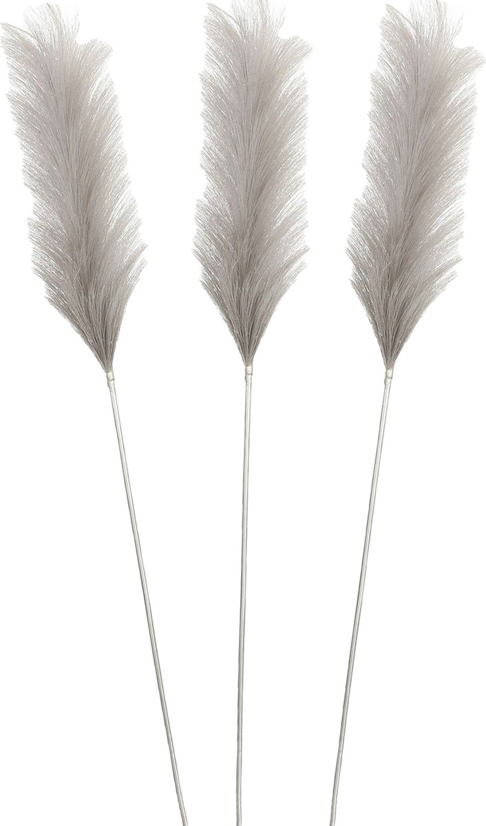 House of Seasons Pluimgras losse steel/tak - 3x - zilvergrijs - 104 cm - Decoratie kunst bloemen