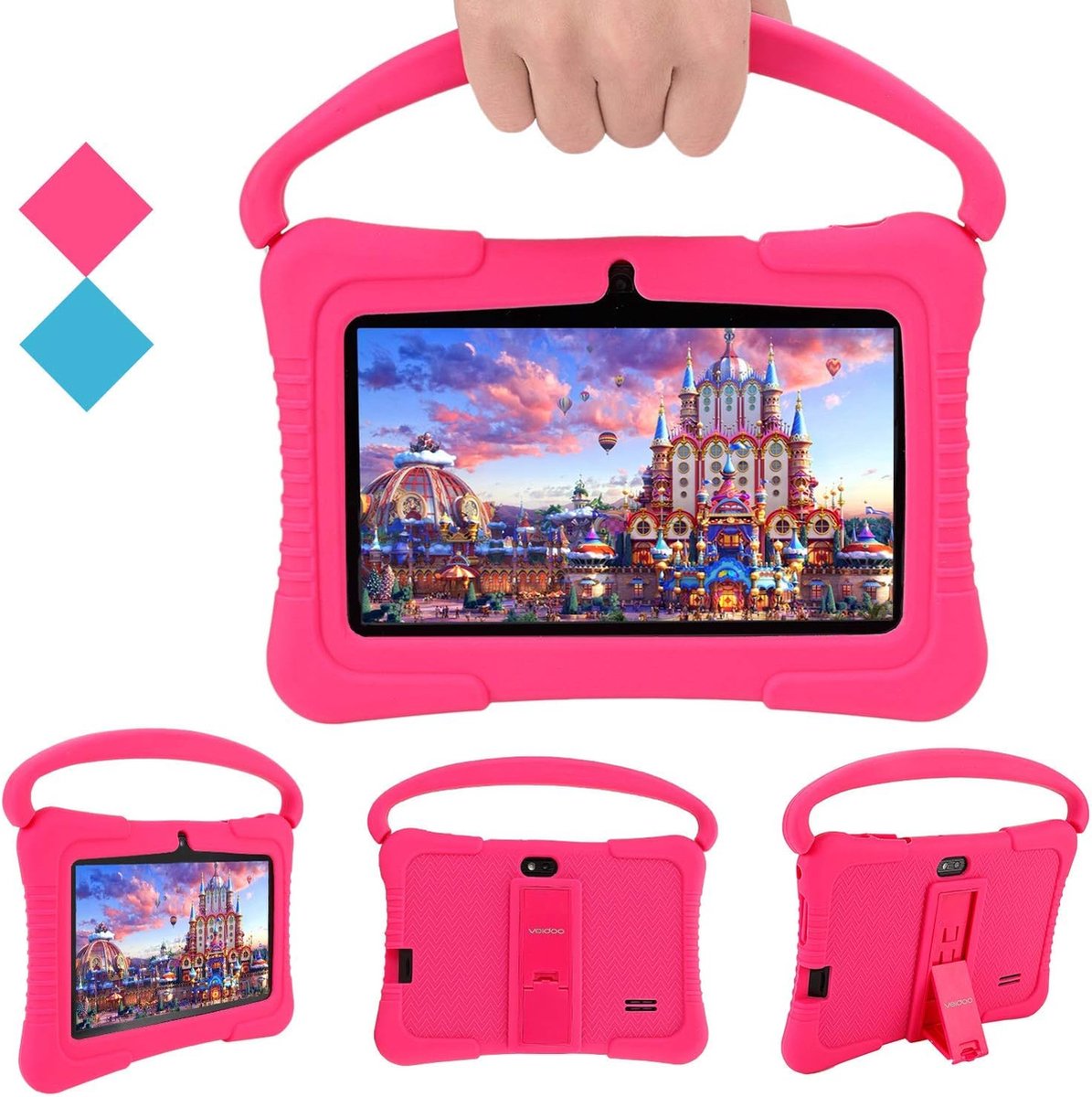 Veidoo Tablet voor kinderen, 7 inch tablet met 1 GB RAM/16 GB geheugen, IPS-scherm, premium ouderbesturing iWawa APP, kinderen (Roze)