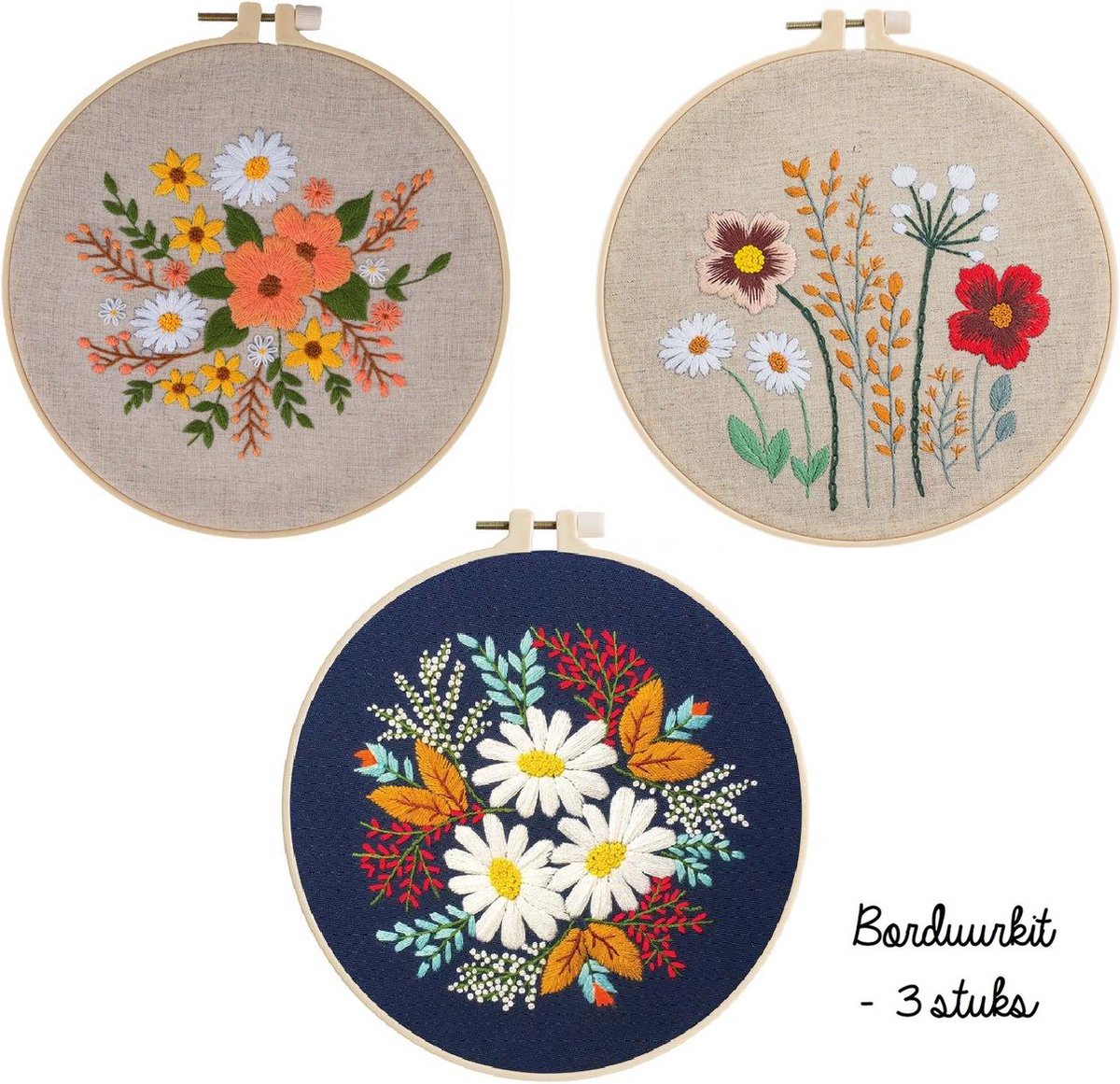 DOITEM - Kit Débutant Broderie Avec Cerceau Réglable, Fils, Tissu à Motifs - Loisir Créatif