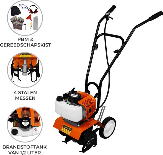 52CC 2-takt tuinfrees, motorhak, 1,9 kW, benzinecultivator, grondfrees