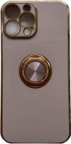 iPhone 13 pro hoesje met ring - Kickstand - iPhone - Goud detail - Handig - Hoesje met ring - 5 verschillende kleuren - zalm roze - Grijs/blauw - Donker groen - Zwart - Paars