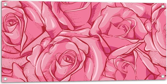 Tuinposter – Bloemen - Rozen - Roze - Tekening - Kunst - 100x50 cm Foto op Tuinposter (wanddecoratie voor buiten en binnen)