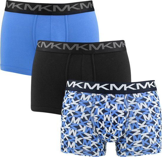 Michael Kors lage heren boxers kort (3-pack) - zwart - print - lichtblauw - Maat: S