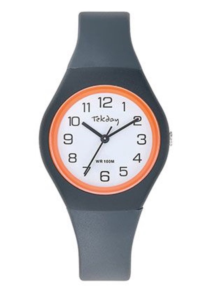 Tekday-Horloge-34MM-Unisex-34MM-10ATM-Waterdicht-Silicone-Zwart-Oranje