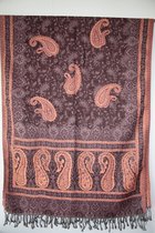 Aubergine kleurige cashmere sjaal met borduurwerk 70 x 180 cm