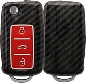 kwmobile autosleutelhoes geschikt voor VW Skoda Seat 3-knops autosleutel - hardcover beschermhoes - Carbon design - rood / zwart