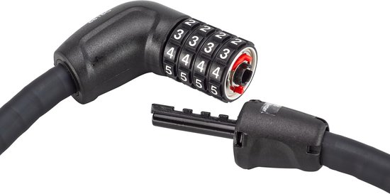 Câble de verrouillage ABUS noir avec serrure à combinaison ouverte, chiffres 3-5 visibles.