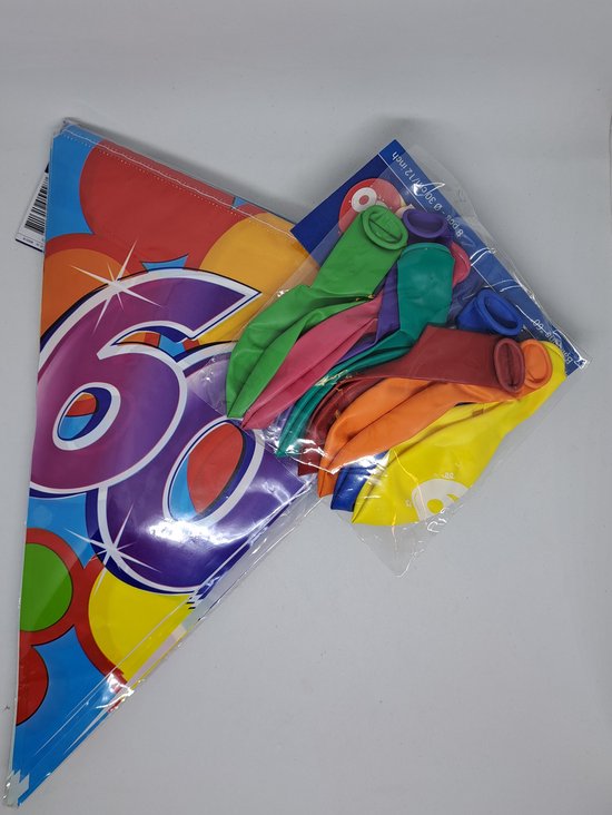 versierpakket 60 jaar vlaggenlijn en ballonnen voor vrolijke verjaardag