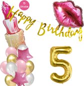 Snoes Beauty Helium Ballonnen Set 5 Jaar - Roze Folieballonnen - Slinger Happy Birthday Goud