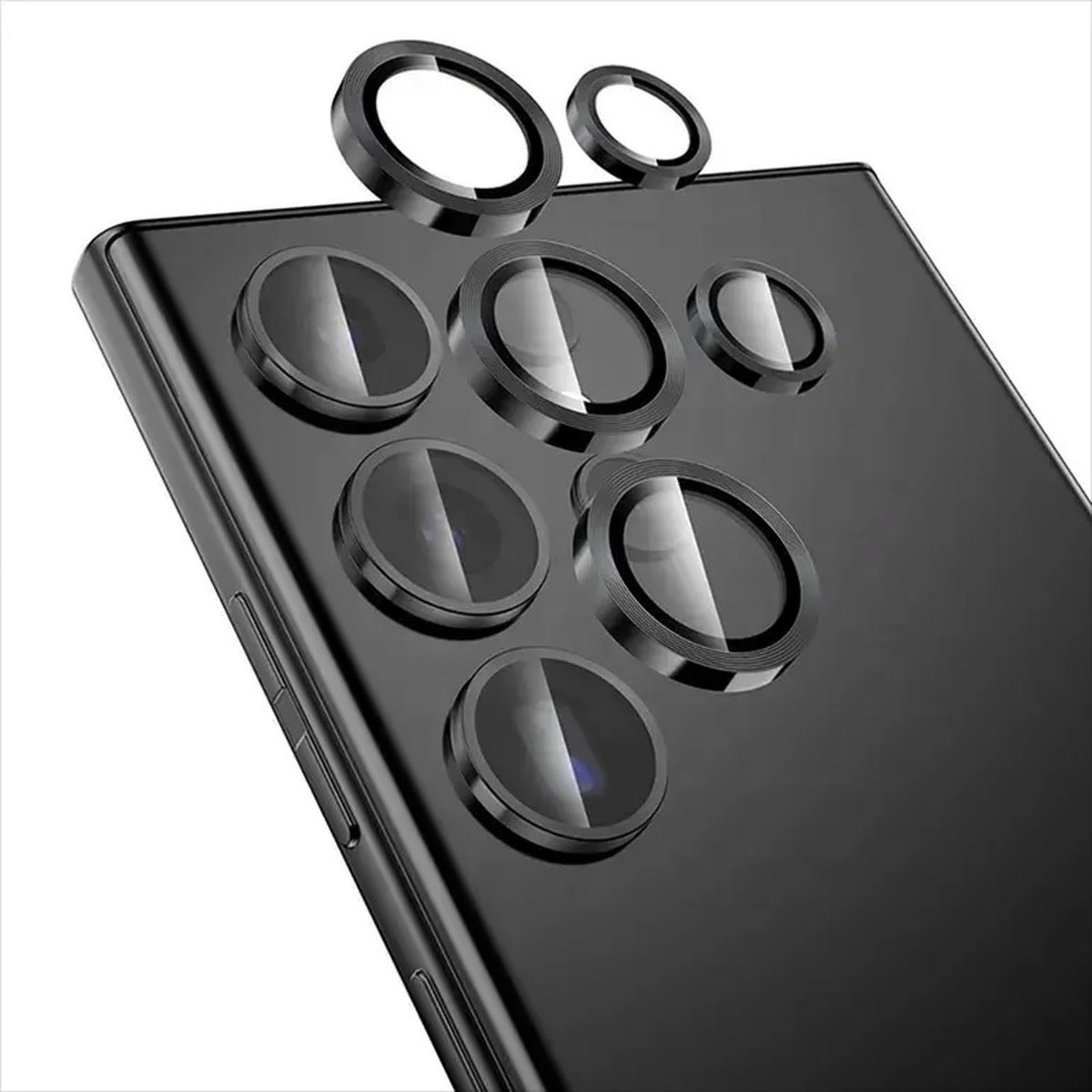 Screenz® - Camera lens protector geschikt voor Samsung Galaxy S23 Ultra - Screenprotector - Beschermglas - Glasplaatje geschikt voor S23 Ultra - Zwart/Grijs - Set van 5