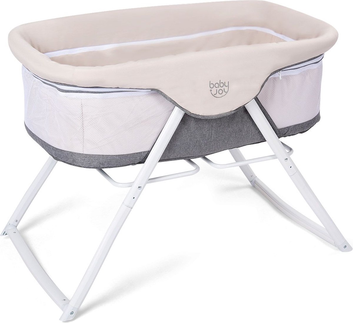 COSTWAY 4-in-1 Baby reisbed, kinder reisbedje, campingbedje, opvouwbare babybedje met wieg en luiertafel, 2-laags reizen baby bed speelbox wieg set met wielen voor pasgeborenen (Grijs