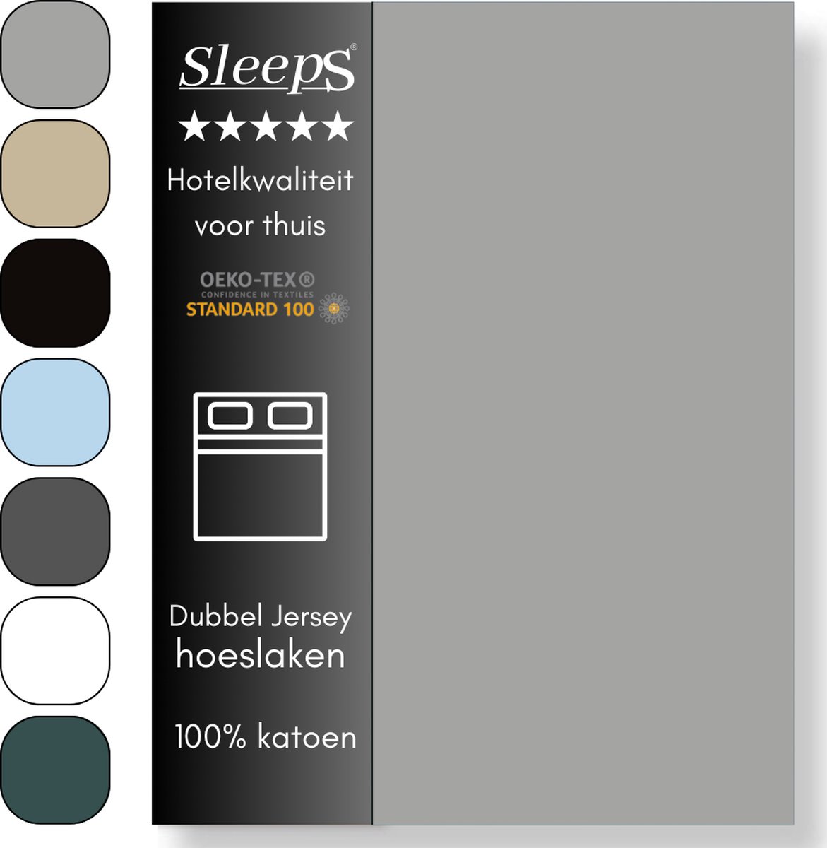 Sleeps Luxe Dubbel Jersey Hoeslaken Grijs - 90 x 220 cm - 100% Hoogwaardige Katoen - Hoge Hoek - Perfecte Pasvorm