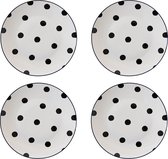 HAES DECO - Ontbijtborden set van 4 - Formaat Ø 20x2 cm - kleuren Wit - Bedrukt Porselein - Collectie: Big Dots - Servies, kleine borden