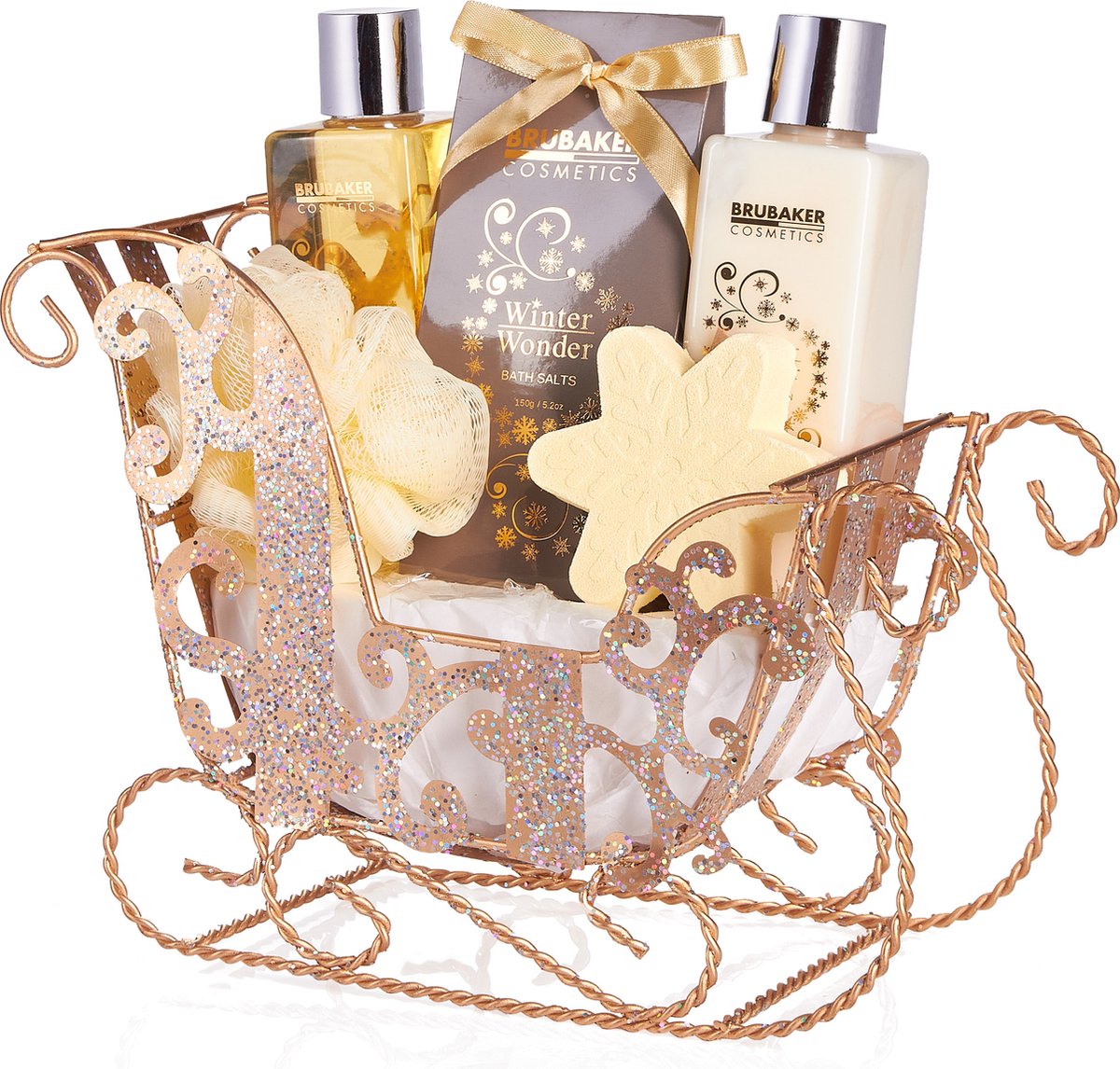Goedkoopste BRUBAKER Cosmetics 6 Stuks Verzorgingsset - Winter Wonder - Beauty Gift Set Vanille Scent - Cadeautip Vrouw - Cadeau Idee- met Glitter Sleigh Gold