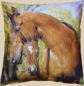 Kussenhoes - bedrukt - bruin paard met veulen - 40x40 cm