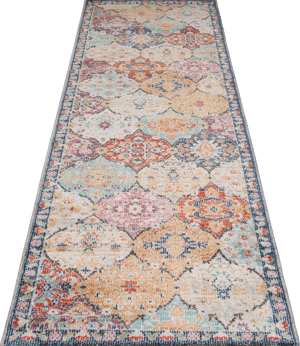 the carpet Palma – Indoor & Outdoor Vloerkleed – Weerbestendig & Onderhoudsvriendelijk – Patchwork met Oosters Motief – Multicolor – 80 x 300 cm