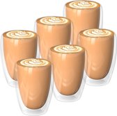 Sosayet Latte Macchiato glazen dubbelwandig (6 x 350 ml), dubbelwandige glazen van borosilicaatglas voor cappuccino, latte, thee, ijsthee, Iced Americano, melk