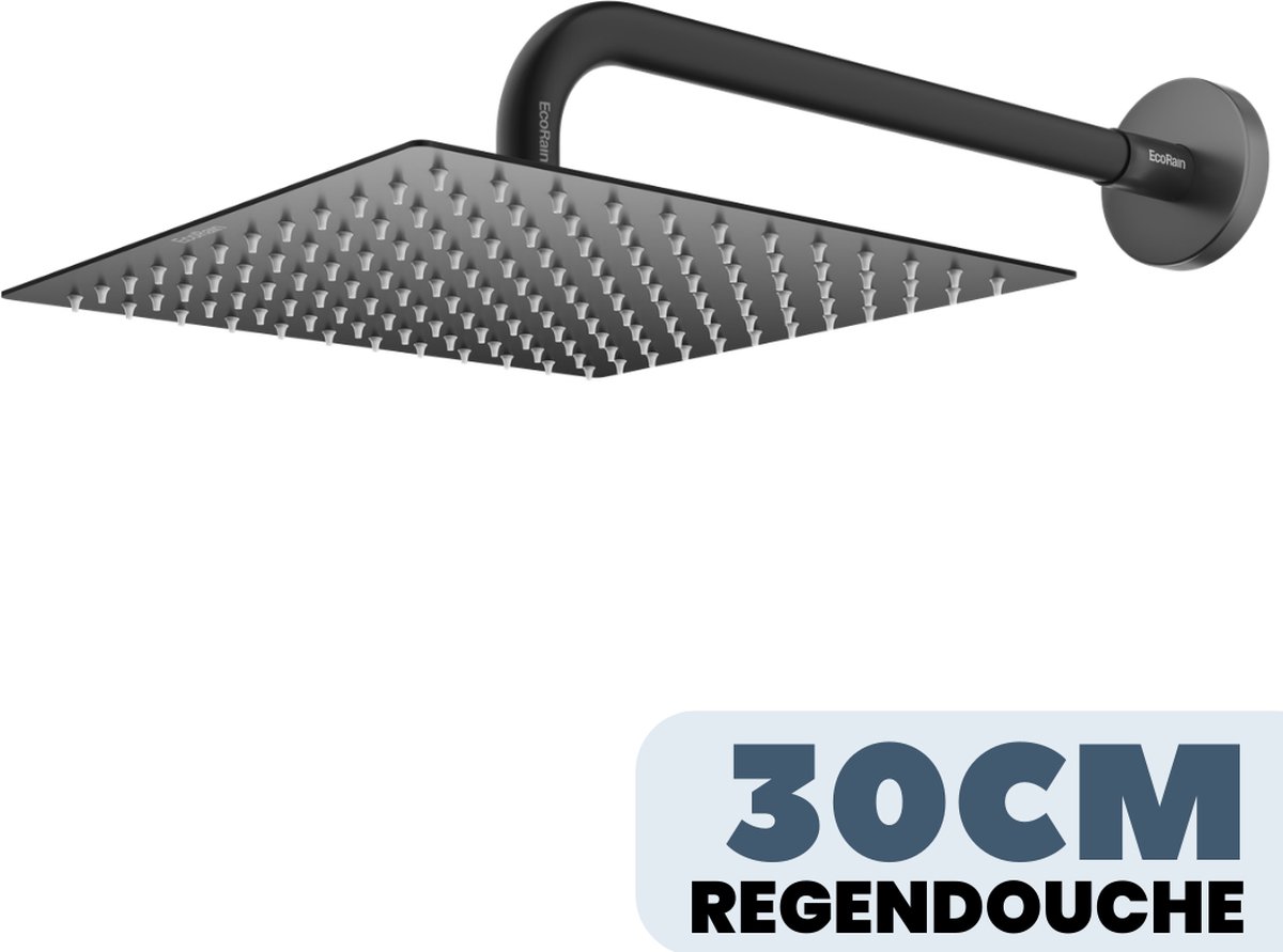 EcoRain© RVS Regendouche 20 cm met Douchearm Tyler - Zwart