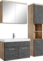 Set de meubles de salle de bain Badplaats Paso 80 cm x 40 cm - Chêne châtaignier avec Grijs foncé - Meuble de salle de bain avec armoire à miroir et armoire latérale