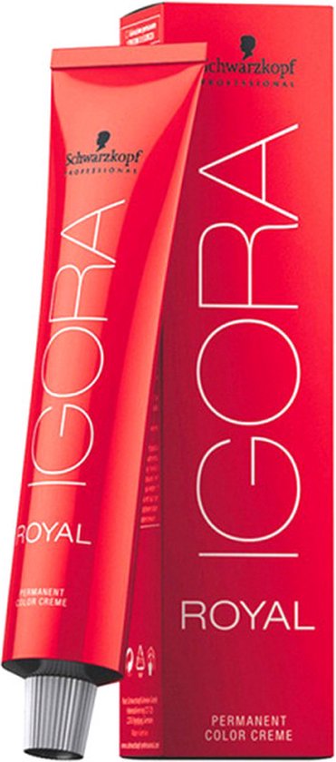 Schwarzkopf Professional IGORA ROYAL tube permanente haarkleur creme, rode verpakking met verticale IGORA ROYAL tekst.