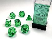 Chessex Doorschijnend Groen/wit Polydice Dobbelsteen Set (7 stuks)