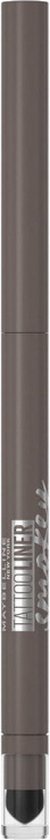 Bruin eyeliner potlood met dop, verticale weergave.