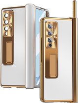 Plating Mechanische Telefoon Hoes Voor Samsung Galaxy Z Fold 4 Volle Telefoon Bescherming Scharnier Cover Goud Wit Acryl Hoes Inclusief S Pen