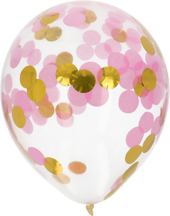 Ballonnen met Confetti Goud & Roze 30 cm - 4 stuks