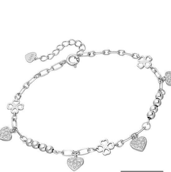 La Rosa Princesa Klavertje vier Armband Zilver Geluksarmbandje Met Hartjes - Moederdag cadeau - Geslaagd