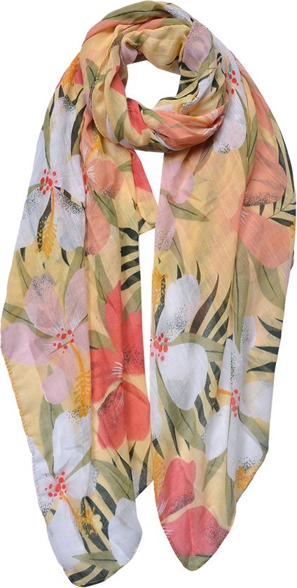 Juleeze Sjaal Dames Print 85x180 cm Geel Bloemen Shawl Dames