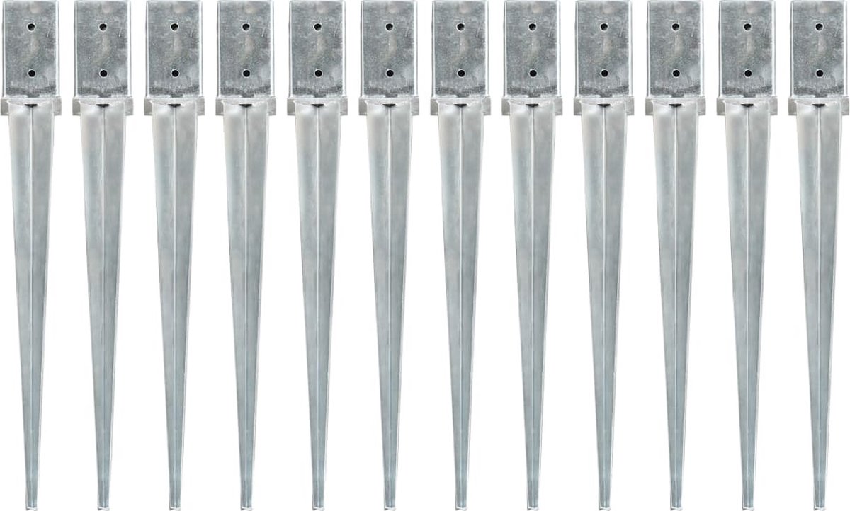 Goedkoopste vidaXL - Grondpinnen - 12 - st - 8x8x76 - cm - gegalvaniseerd - staal - zilverkleurig