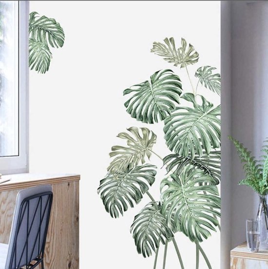 Stickerkamer® Hawaii Tropische decoratieve groene jungle palmbladen muursticker| Planten Bladeren | muurdecoratie| woonkamer | slaapkamer | huis inrichting stickers