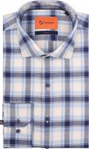 Suitable - Overhemd Widespread Flanel Ruiten Blauw - Heren - Maat 38 - Slim-fit