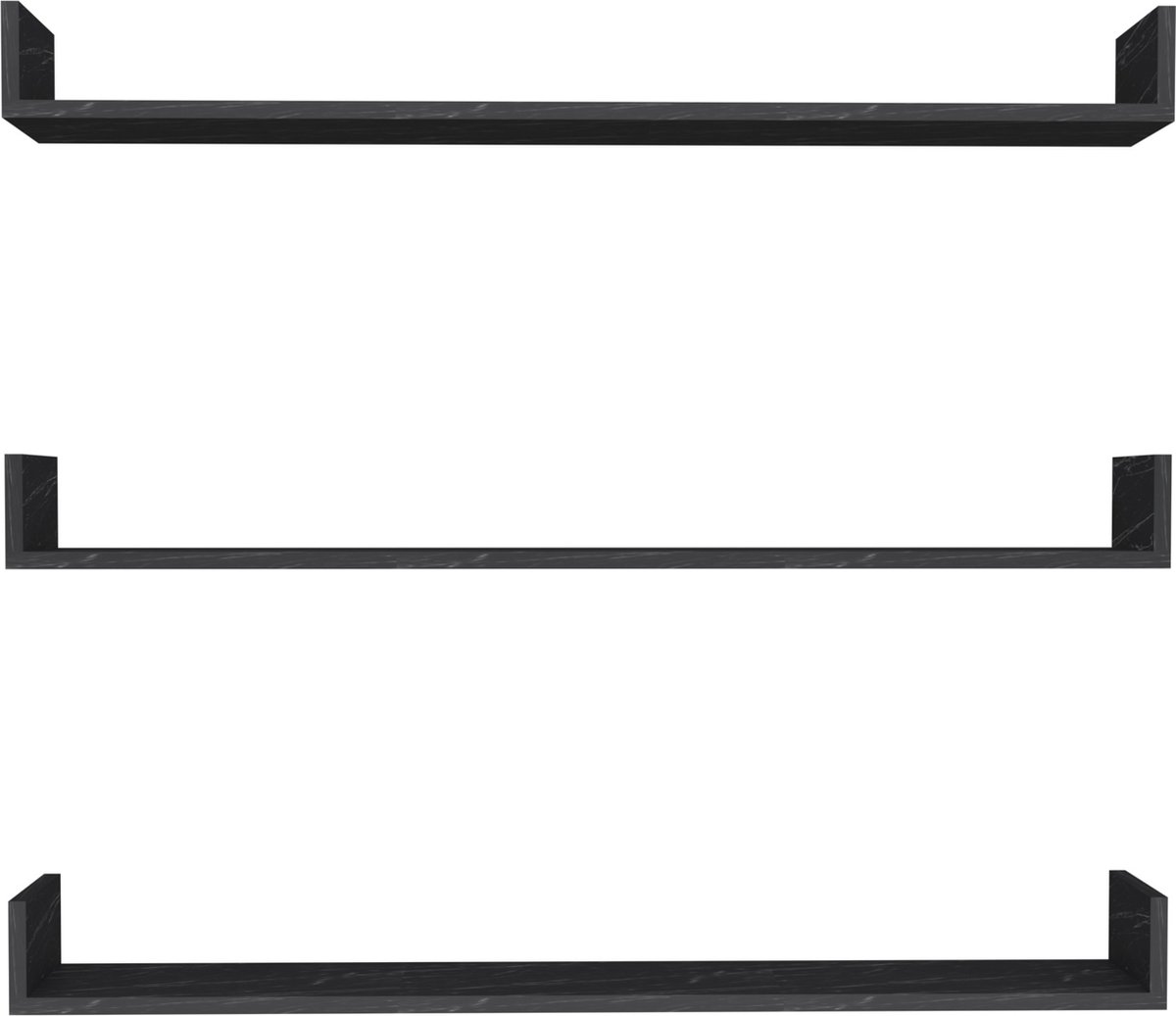 Wandplank Miguel - Set van 3 - 12x120x15 cm - Marmer Zwart - Spaanplaat - Modern Design